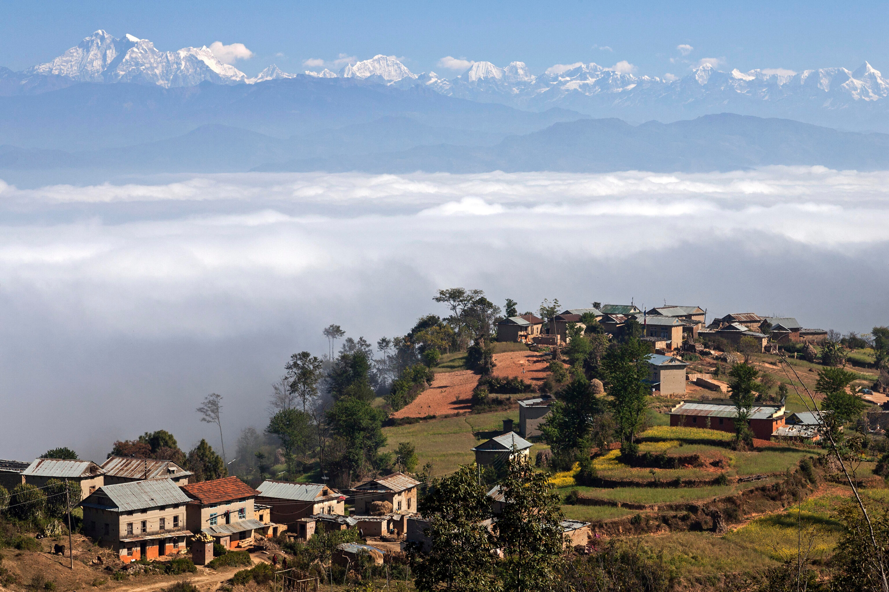 View,Of,The,Countryside,,Rural,Houses,,Terraced,Fields,And,Mountains