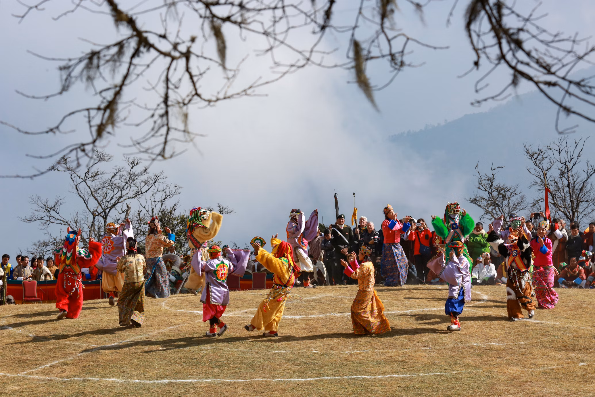 Masked dance at Dochula in Thimphu, Bhutan