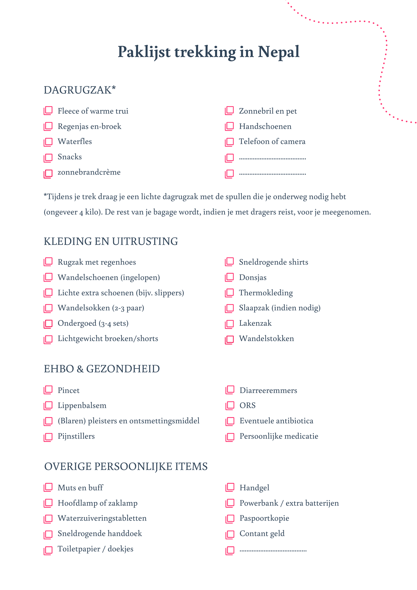 Paklijst Nepal trekking